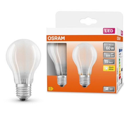 Žiarovka OSRAM LED SCLA60 E27 6,5W/827 2balenie FILAMENT GLFR matná BASECLA60