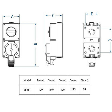 Zásuvka VDT IP66 s vypínačom SOLIGHT 5B351