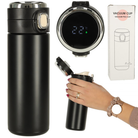 Termoska s teplomerom LED 0,42L VACUUM CUP čierna