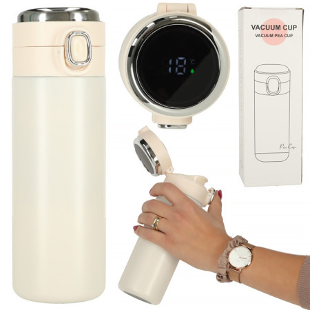 Termoska s teplomerom LED 0,42L VACUUM CUP béžová