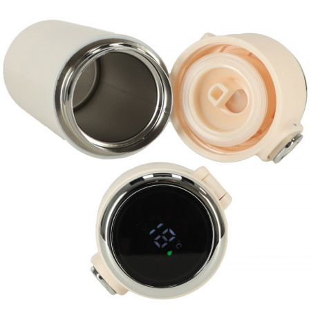 Termoska s teplomerom LED 0,42L VACUUM CUP béžová
