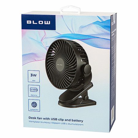 Ventilátor stolový 15cm na štipec BLOW 44-505 3W nabíjateľný