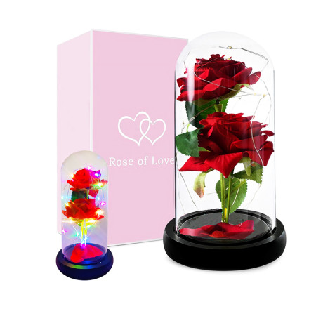 Darček večná ruža v skle LED červená RGB ROSE OF LOVE VRS-21R