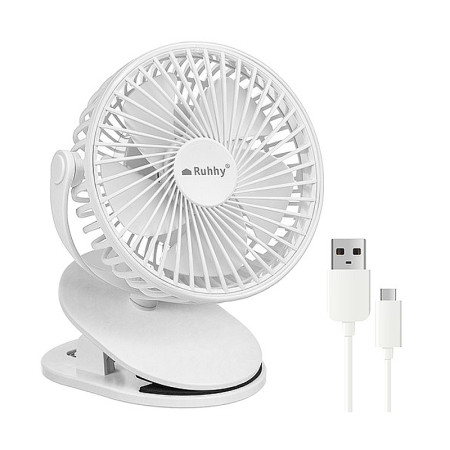 Ventilátor stolový 16cm na štipec RUHHY 25566 5W nabíjateľný biely