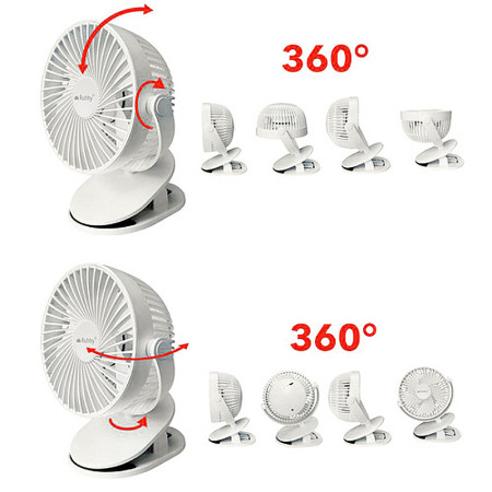 Ventilátor stolový 16cm na štipec RUHHY 25566 5W nabíjateľný biely
