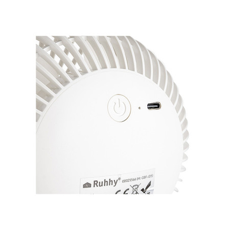 Ventilátor stolový 16cm na štipec RUHHY 25566 5W nabíjateľný biely
