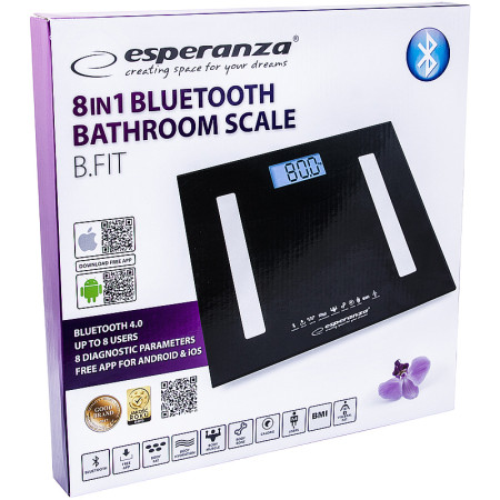 Váha osobná digitálna ESPERANZA EBS016K B.FIT Black BLUETOOTH 8v1 BIA (meria tuk,vodu,svaly,BMI)