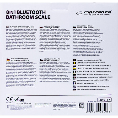 Váha osobná digitálna ESPERANZA EBS016K B.FIT Black BLUETOOTH 8v1 BIA (meria tuk,vodu,svaly,BMI)