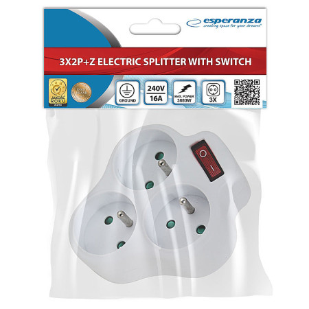 Rozdvojka ESPERANZA ELK304W biela (3xgula+V priamy trojuholník) (P99)