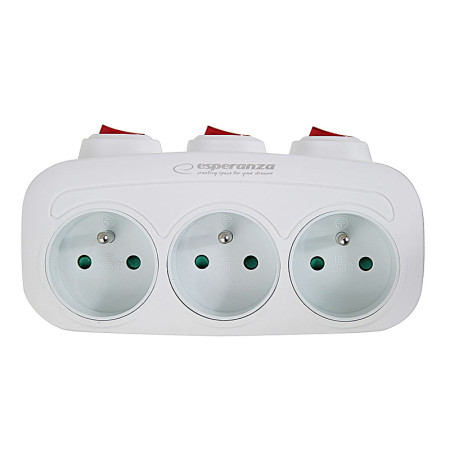 Rozdvojka ESPERANZA ELK307W biela (3xgula+3xV samostatné vypínače)