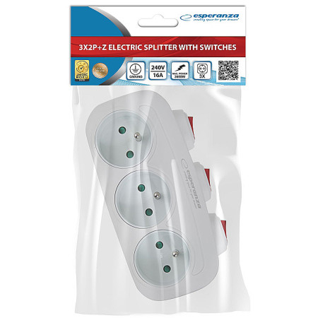 Rozdvojka ESPERANZA ELK307W biela (3xgula+3xV samostatné vypínače)
