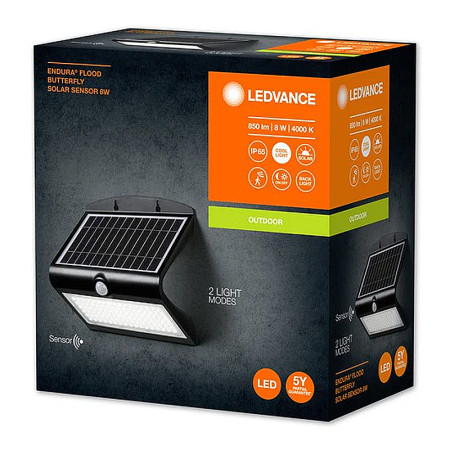 Svietidlo nočné LED LEDVANCE ENDURA FLOOD BUTTERFLY SOLAR SENZOR 8W 4000K BLACK s pohybovým senzorom