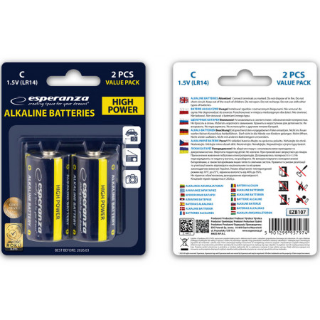 Batéria ESPERANZA LR14 alkalická
