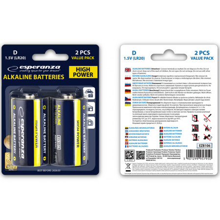 Batéria ESPERANZA LR20 alkalická (2ks box)