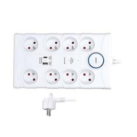 Prepäťová ochrana 2m/8z+V+USBA+USBC SOLIGHT PO80 biela