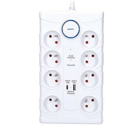 Prepäťová ochrana 2m/8z+V+USBA+USBC SOLIGHT PO80 biela