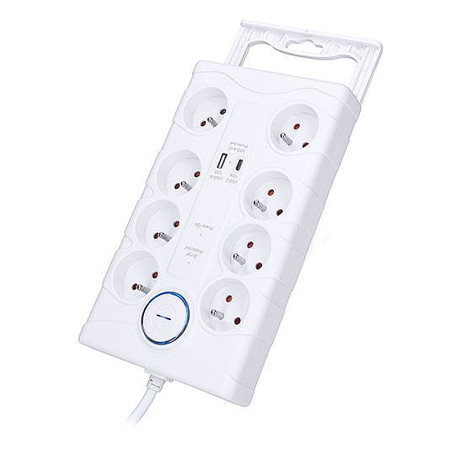 Prepäťová ochrana 2m/8z+V+USBA+USBC SOLIGHT PO80 biela