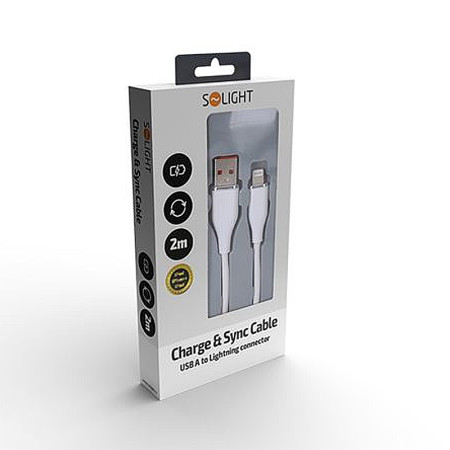 Kábel USBA-IPHONE 5< biely 2m 2A SOLIGHT SSC1502-S
