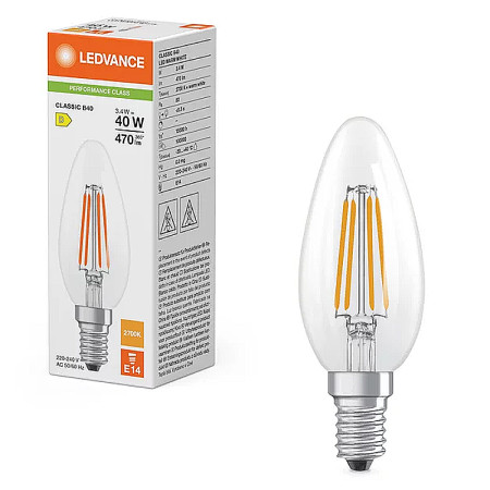Žiarovka LEDVANCE LED CLB40 E14 3,4W/827 sviečka FILAMENT PMC
