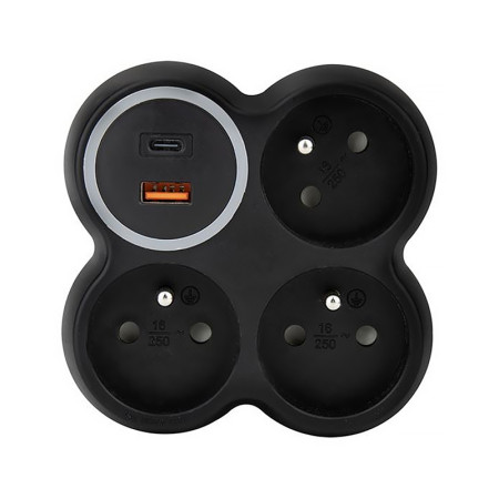 Rozdvojka SOLIGHT P106CB-PD20 čierna (3xgula+vypínač+USBA+USBC 20W)
