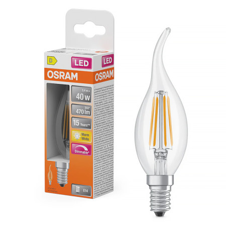 Žiarovka OSRAM LED SCLBA40D E14 3,4W/827 sviečka filament plameň DIM
