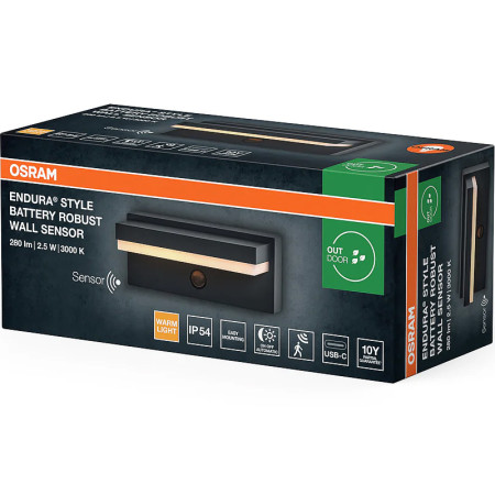 Vonkajšie nástenné svietidlo LED OSRAM ENDURA Style Robust Wall Sensor 2,5W 3000K USB IP54 Dark Grey