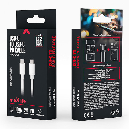 Kábel USBC-USBC 2m 100W biely MAXLIFE OEM0101023