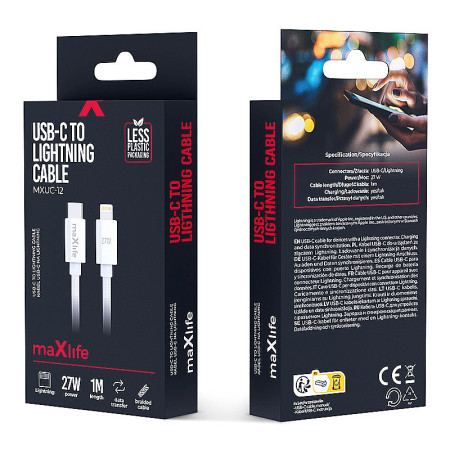 Kábel USBC-IPHONE 5< biely 1m 27W MAXLIFE OEM0101465