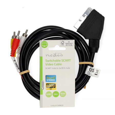 Kábel SCART-3RCA s prepínačom 2m EN14