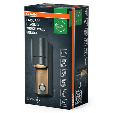 Vonkajšie nástenné svietidlo LED OSRAM ENDURA Classic Isidor Wall Sensor GU10 IP65 Dark Grey