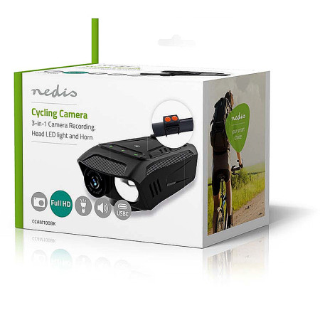 Cyklistická kamera NEDIS CCAM100BK 3v1 s LED svetlom a klaksónom