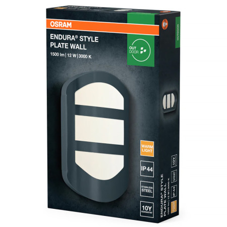 Vonkajšie nástenné svietidlo LED OSRAM ENDURA Style Plate Wall 12W 3000K Dark Grey