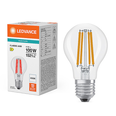 Žiarovka LEDVANCE LED CLA100 E27 11W/840 FILAMENT CL 1521lm VC