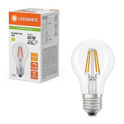 Žiarovka LEDVANCE LED CLA40D E27 3,4W/827 FILAMENT DIM 470lm PMC