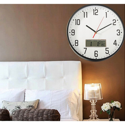 Hodiny nástenné okrúhle 30cm s teplomerom a dátumom ZD-30C čierne