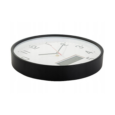 Hodiny nástenné okrúhle 30cm s teplomerom a dátumom ZD-30C čierne