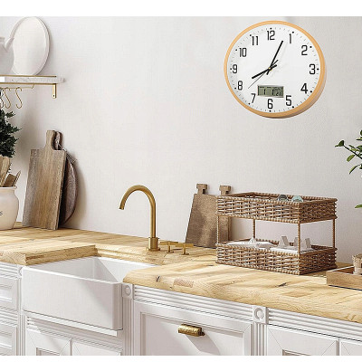 Hodiny nástenné okrúhle 30cm s teplomerom a dátumom ZD-30SD svetlé drevo imitácia