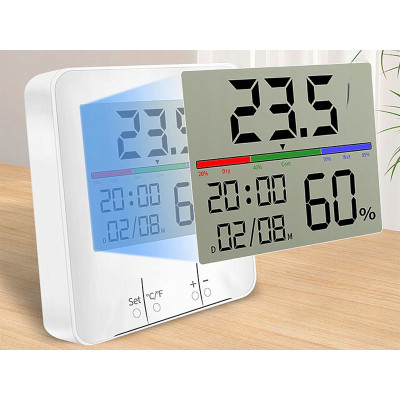 Teplomer a vlhkomer s hodinami vnútorný HUMIDITY D8