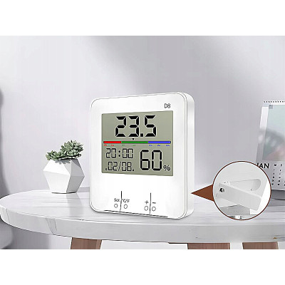 Teplomer a vlhkomer s hodinami vnútorný HUMIDITY D8