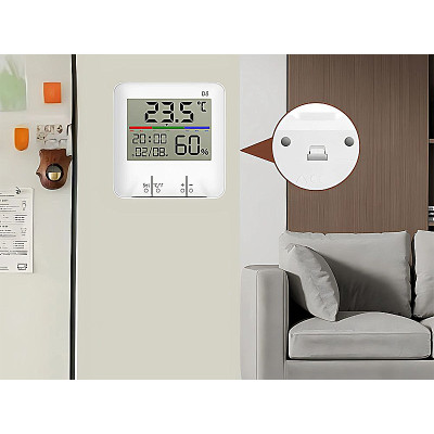 Teplomer a vlhkomer s hodinami vnútorný HUMIDITY D8