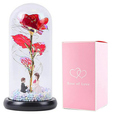Darček večná ruža v skle LED červená ROSE OF LOVE zásnuby