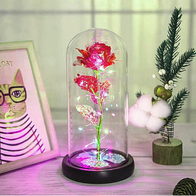 Darček večná ruža v skle LED červená ROSE OF LOVE VRS-25R