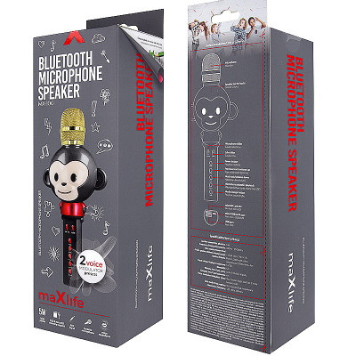 Mikrofón ručný MAXLIFE Animal MX-100 čierny Karaoke OPICA