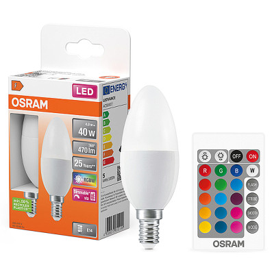 Žiarovka OSRAM LED SCLB40REM E14 4,9W/827 RGB+WW+DO sviečka 2balenie BASECLB40REM