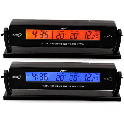 Teplomer do auta s podsvietením/hodinami/Voltmetrom VST-7013V