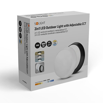 Stropnica LED IP65 220mm 15/18/20W 3-6500K 3CCT 1800lm biely+čierny kryt SOLIGHT WO779-2