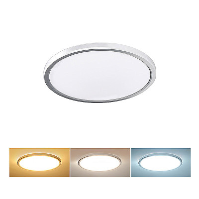 Stropnica LED IP54 220mm 18W 3-6000K 3CCT 1620lm okrúhla strieborná SOLIGHT WO825 Acate