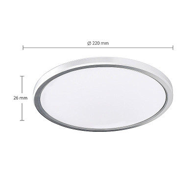 Stropnica LED IP54 220mm 18W 3-6000K 3CCT 1620lm okrúhla strieborná SOLIGHT WO825 Acate