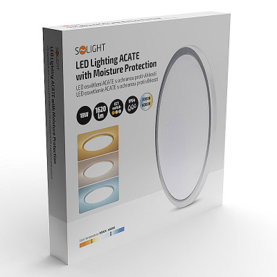 Stropnica LED IP54 220mm 18W 3-6000K 3CCT 1620lm okrúhla strieborná SOLIGHT WO825 Acate