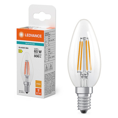 Žiarovka LEDVANCE LED CLB60 E14 5,9W/827 sviečka FILAMENT 806lm VC